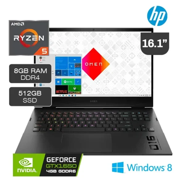 Laptop HP Omen 16-c0501la Ryzen 5 512GB SSD 8GB RAM Tarjeta Video 4GB GTX1650