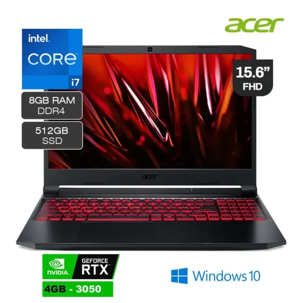 Laptop Acer Nitro 5 AN515-57-79F8 Intel Core i7-11800H 512GB SSD 8GB RAM RTX3050 4GB 15.6" FHD