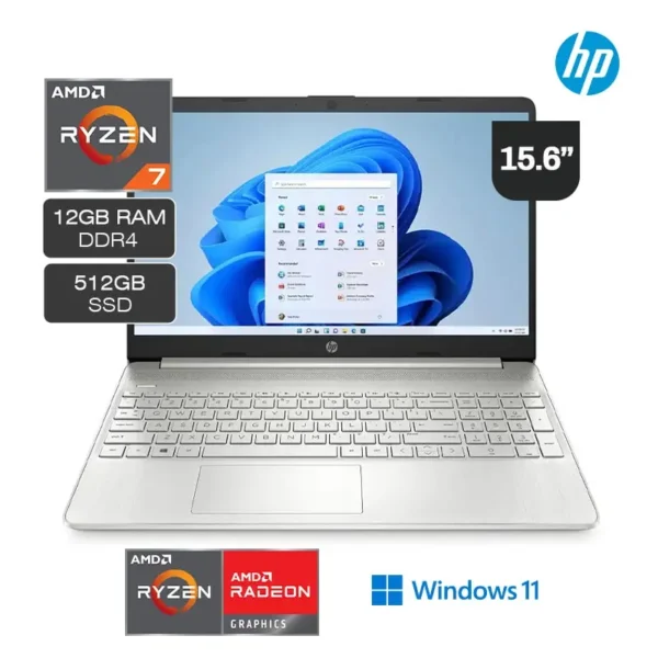Laptop HP 15-EF2526LA AMD Ryzen 7-5700U 512GB SSD 12GB RAM 15.6" HD AMD Radeon Graphics