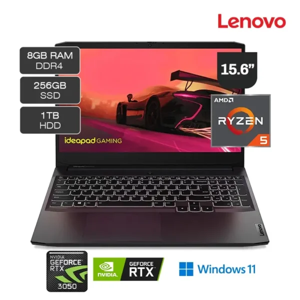 Laptop Lenovo IdeaPad 3 15ACH6 Ryzen 5 5600H 256GB SSD + 1TB HDD 8GB RAM RTX 3050 15.6" FHD