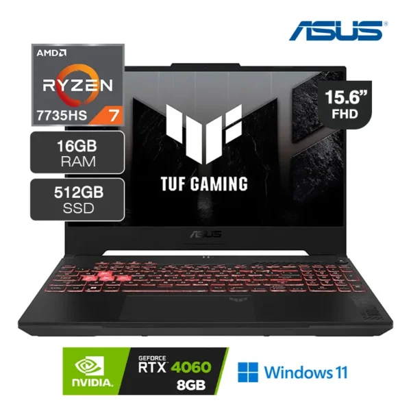 Laptop Gamer Asus TUF Gaming A15 FA507NV-LP053W Ryzen 7 512GB SSD 16GB RAM 15.6" RTX 4060
