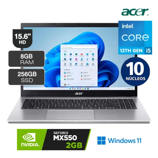 Laptop Acer Aspire 3 Intel Core i5 12th Gen 8GB RAM 256GB SSD 15.6" MX 550 2GB