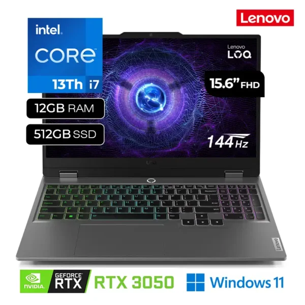 Laptop Gamer Lenovo LOQ 15IRX9 Intel Core i7-13650HX 12GB RAM 512GB SSD RTX 3050 15.6" FHD