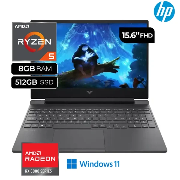 Laptop HP VICTUS 15-FB2063 Ryzen 5-7535HS RAM 8GB Disco SSD 512GB RX 6550M 15.6" FHD